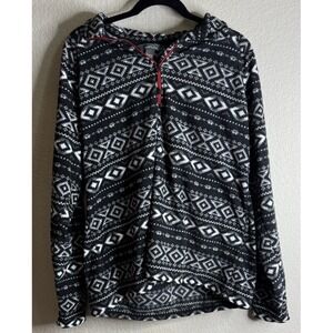 Eddie Bauer Quest Womens XXL Black White Aztec Fleece‎ Pullover 1/4 Zip Preppy